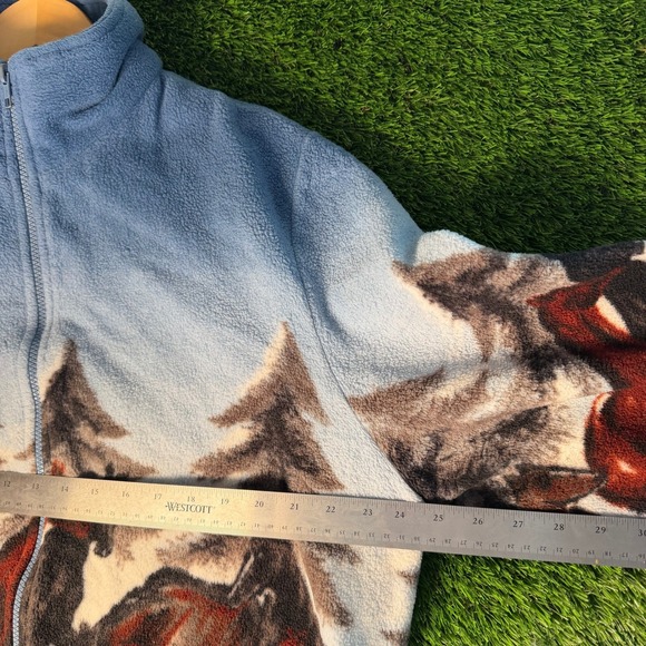 Vintage Schwenne Blue Horse Landscape Fleece Jacket Full Zip Blue White XL - Picture 3 of 4